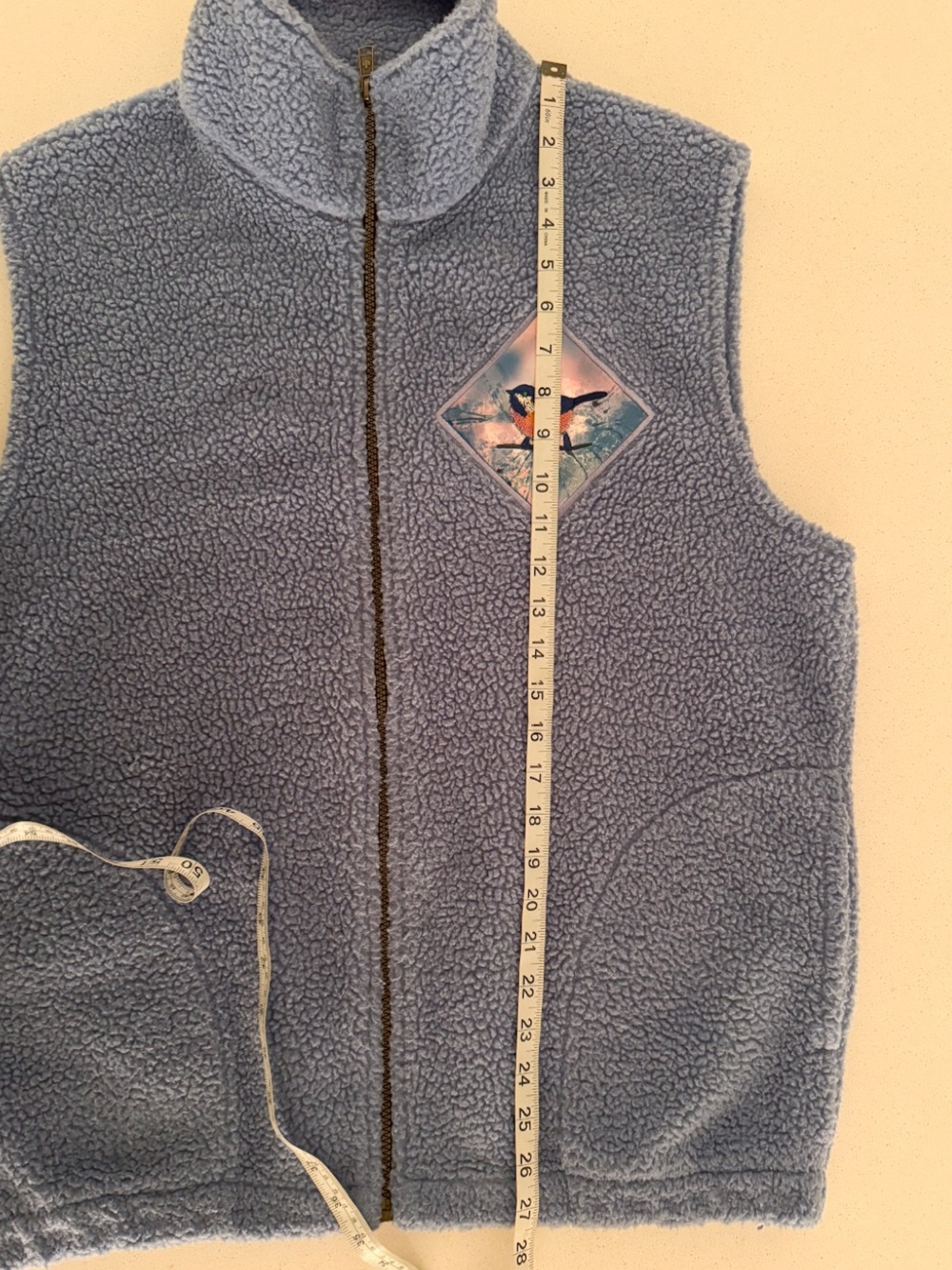 Vtg Jackye Mills Fleece Vest M Blue Periwinkle Bird Graphic Wearable Art Canada - Picture 6 of 11